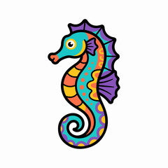Ornate seahorse illustration with colorful patterns and dots. © nildut