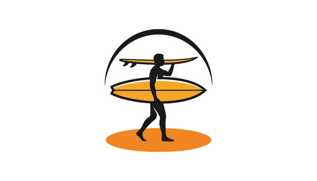 Surfer carrying surfboard silhouette logo vector graphic design for travel and sports