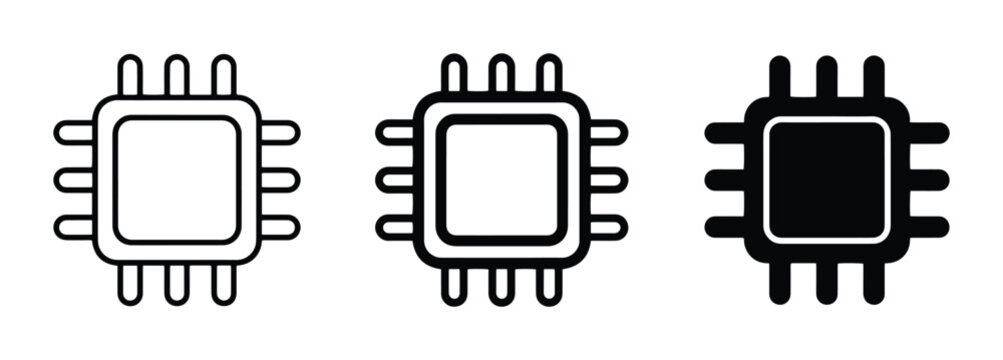 Microchip Icons Set: CPU Processor, Integrated Circuit, Computer Chip Graphics