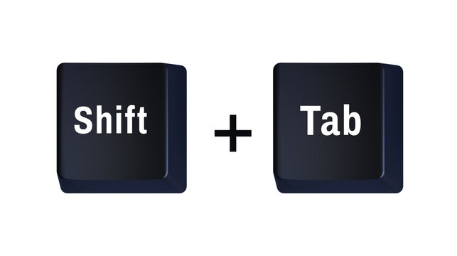Shift and Tab keyboard keys isolated on transparent background representing computer shortcut productivity workflow navigation and technology illustration