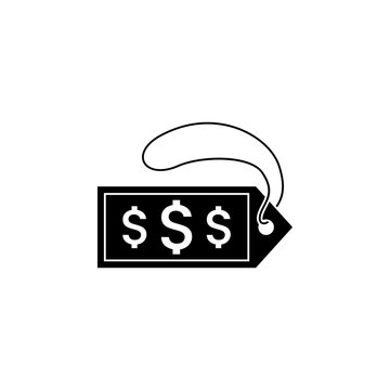 This is a minimalist vector illustration of a Price Tag icon, featuring a simple, clean, and solid glyph style. The icon can be used as a symbol, sign, or logo.