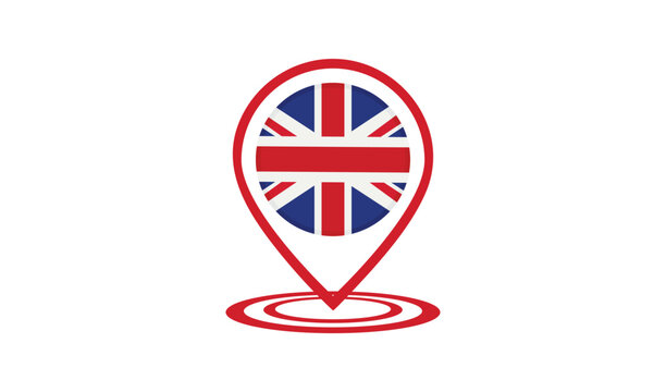 United kingdom flag inside a map location pin icon vector