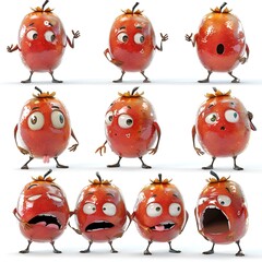 Fototapeta premium Tamarillo Fruit Cartoon Character Set with Multiple Poses and Funny Expressions for Animation and Design