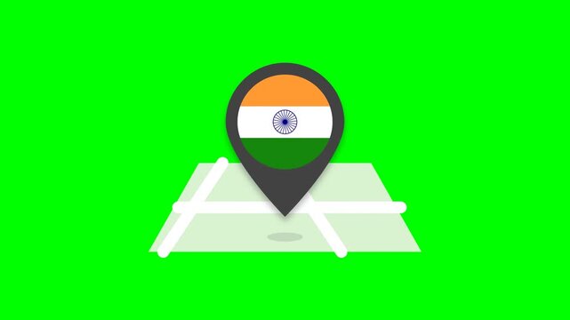 Animated location pin on city map with Indian flag element on green screen Motion Graphic Loop for Patriotic and Cultural Video Projects