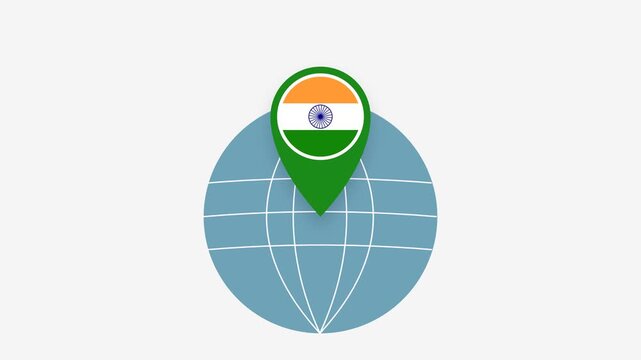 Animated world globe with map pointer pin and Indian flag on white background Motion Graphic Loop for Patriotic and Cultural Video Projects