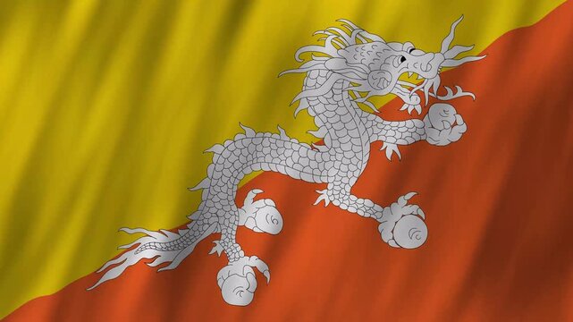 Bhutan flag waving in the wind 4K animation background