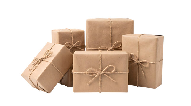A collection of beautifully wrapped gifts tied with rustic twine suggesting celebration generosity and the joy of giving to loved ones