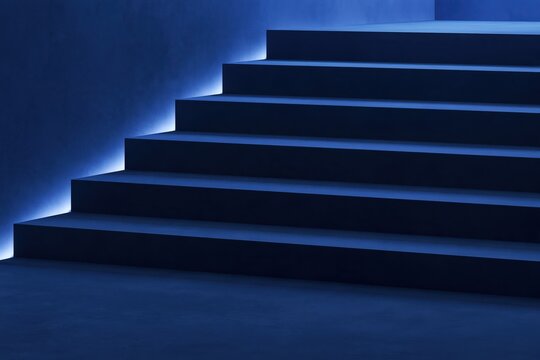 Dark blue staircase with blue LED lighting
