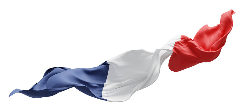 France flag ribbon sheer fabric flowing isolated on transparent background design for 14 july Bastille day banner 3D render