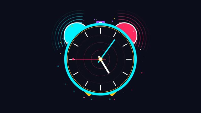 Vibrant 2D animated alarm clock ringing and ticking loop modern flat time concept watch