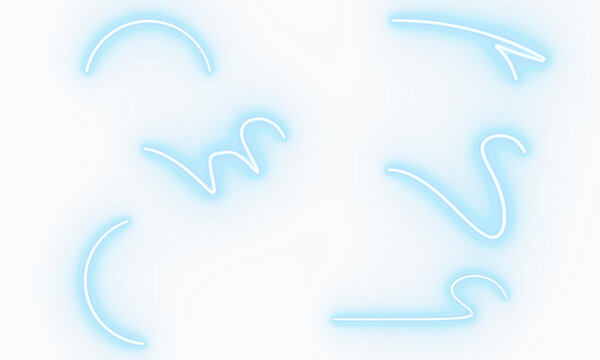 Blue neon light scribbles isolated on transparent background featuring glowing curved strokes for futuristic motion effects illustration design assets