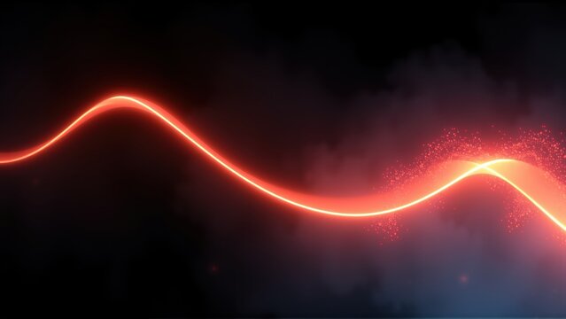 Bright red wavy line over dark background. Sparks emanate from curve, creating dynamic visual effect. Minimalist design, intense color contrast.