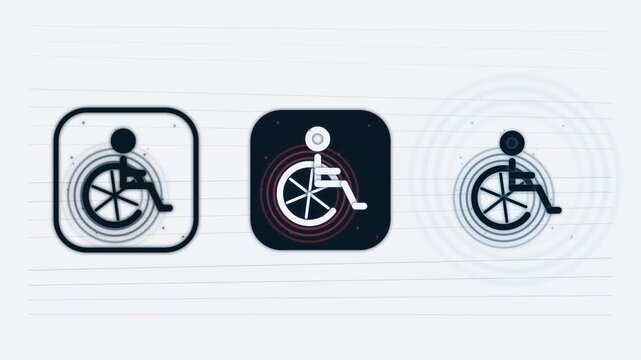 Animated wheelchair accessibility sign with pulsing waves and minimalist icons for inclusive and healthcare projects