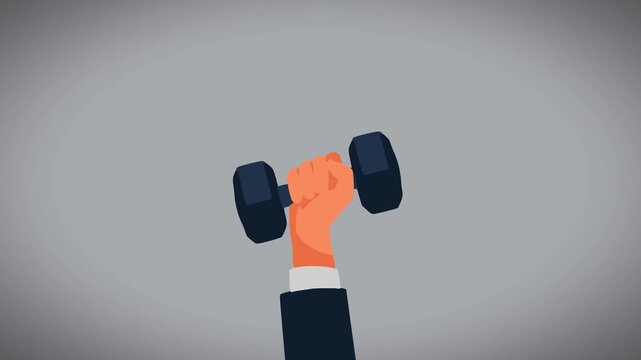 Vector Hand Holding Dumbbell Up and Down Motion Animation on Grey Background
