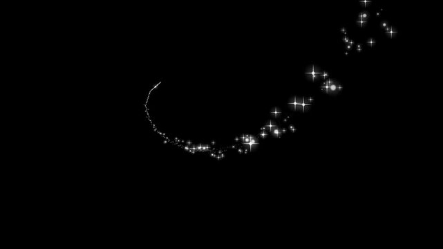 White glitter sparkle line stars animation, glowing magic dust trail, twinkling doodle stars, sparkling particle burst, elegant starlight transition, magical fairy dust path on black background 4k