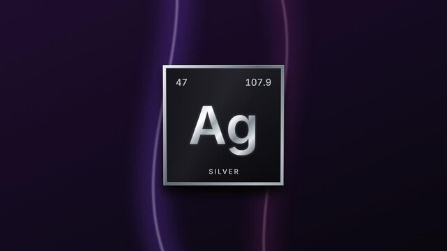 Silver element periodic table silver plaque on a purple background