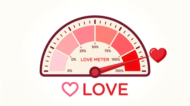 Love meter gauge illustration showing maximum level for Valentine Day design