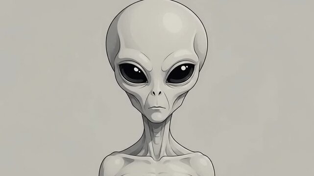 Grey Alien Portrait Illustration Featuring A Mysterious Extraterrestrial Being With Large Eyes