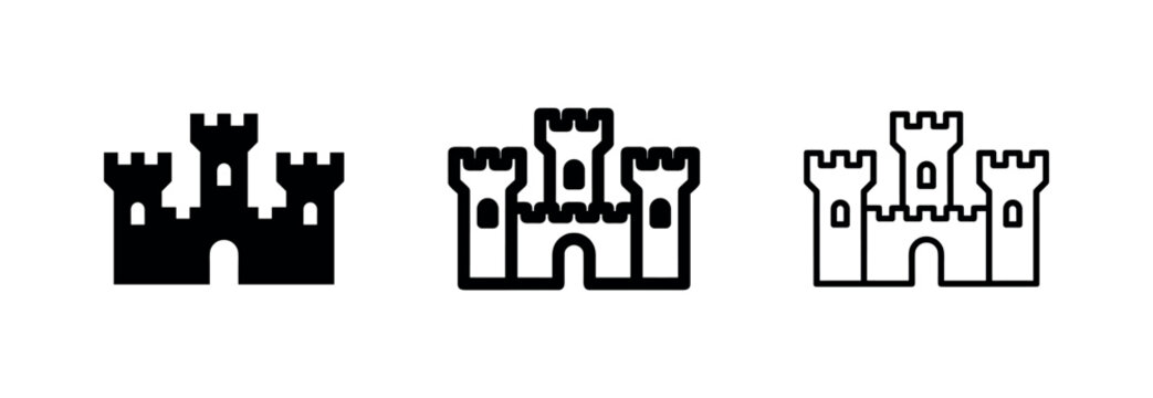 Medieval Castle Icon. Historic fortress, monarchy, or fairy tale landmark symbol for heritage and defense.