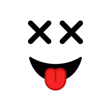 Dizzy face emoji with x eyes and tongue out on a white background
