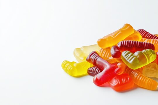 Gummy candy pile on white background