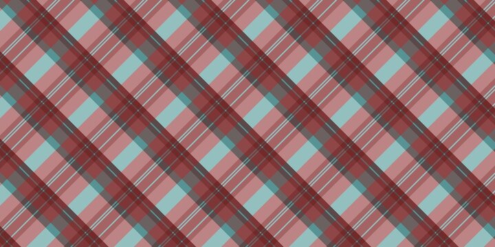 diagonal plaid pattern background in teal red and pink colors. Classic vintage tartan texture for fabric print textile or vector design.