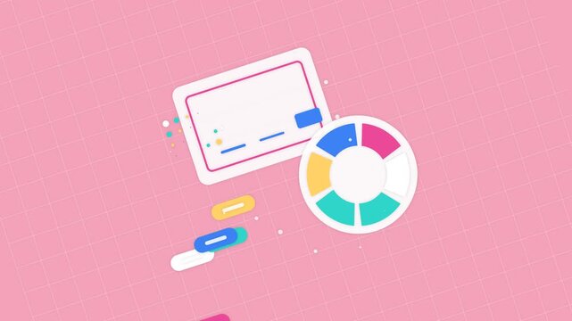 Animated color wheel and ui on pink grid background, for creative branding, projects color palette, color theory