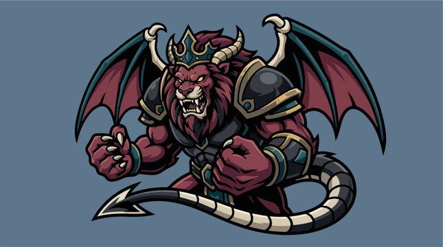 Intimidating demonic chimera beast with dragon wings and crown.