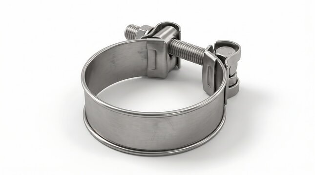 Stainless Steel Industrial Pipe Clamp Isolated on White Background