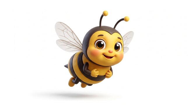 Cute cartoon baby bee flying isolated on a white background
