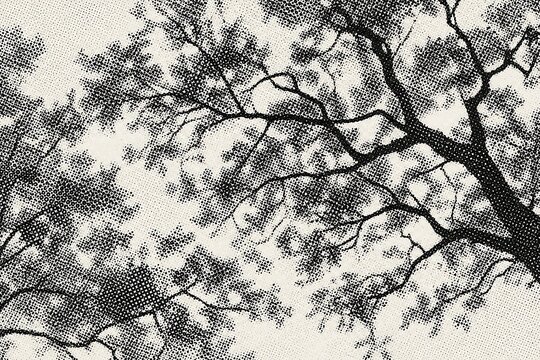 Abstract halftone tree branch texture with intricate organic patterns on a light background for botanical design and editorial backgrounds