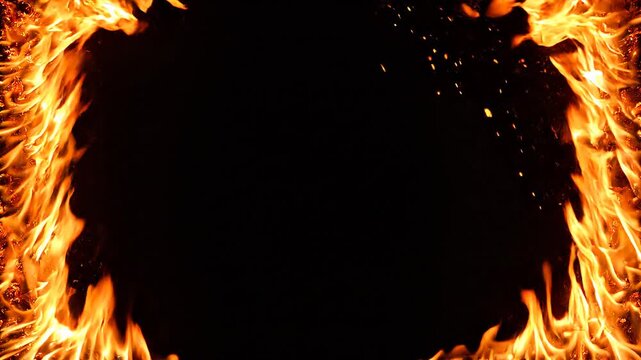 Fire frame border, realistic flames burning along the left and right edges of a black screen