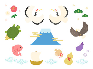 Obraz premium 正月・年賀状の縁起物のイラスト素材セット