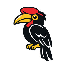 Obraz premium Vibrant Red-Crested Wreathed Hornbill Vector Illustration