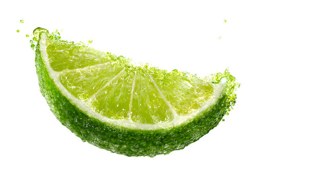 A green lime wedge squeezing itself dynamically