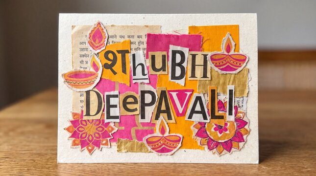 festive card design, a creative diwali greeting card featuring shubh deepavali in vibrant cut-out letters