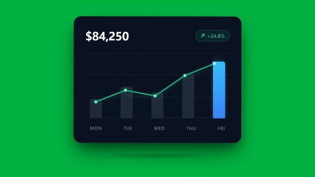 Financial analytics dashboard with ascending growth chart and monetary statistics display