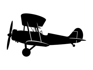 Vintage biplane silhouette graphic icon isolated on transparent background for historical aviation design projects. © SULTANA