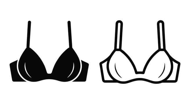 Lingerie illustrations featuring distinct black and white bra silhouettes, representing intimate apparel, women's undergarments, fashion design, clothing concepts, and garment styling.