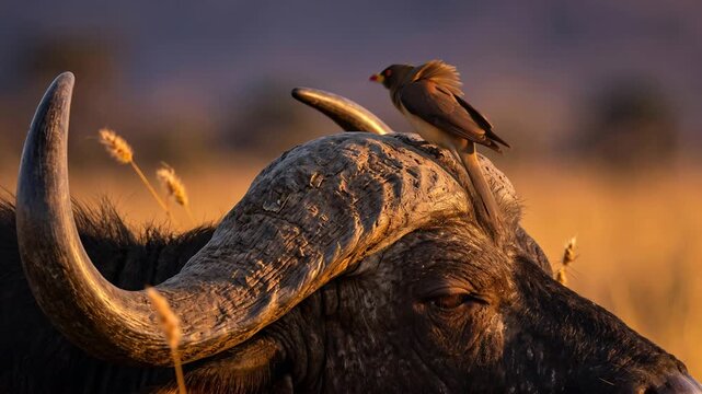 oxpecker close up at sunset light in kruger national park south africa video