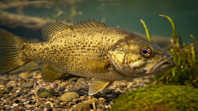 ozark bass close up underwater at morning light in white river arkansas usa video