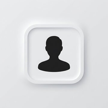 Neomorphic user profile icon with a black silhouette on a white square button