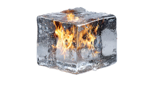 A cube of ice is on fire inside