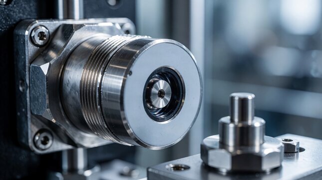 Industrial proximity sensor inspecting machine components for accurate detection and automated manufacturing control
