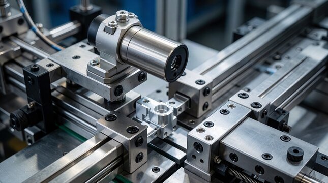 Proximity sensor monitoring automated linear machinery for precise positioning and industrial process control