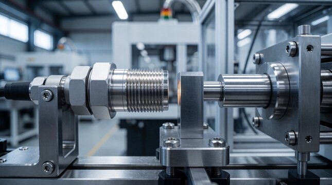 Industrial proximity sensor detecting metal components during automated manufacturing for precision machine control