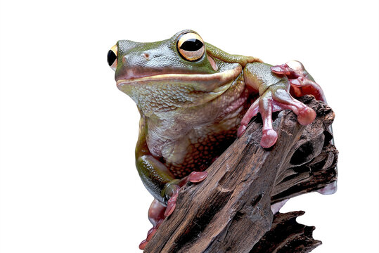 White-lipped Tree Frog Perched on Log