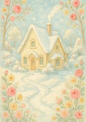 Obraz premium Whimsical snowy cottage scene