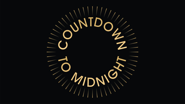 Countdown to midnight golden typography template with radial lines for new year's eve.