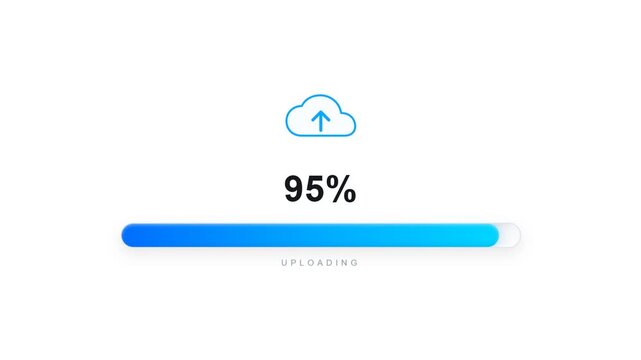 Upload Progress Bar Animation from 0 to 100 Percent on White Background, File Upload Progress, Loading Bar, Data Transfer, Cloud Storage and Digital Technology